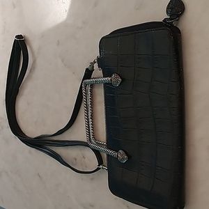 Brighton Black Leather Wallet/Small Purse With Silver Handles & Shoulder Strap.